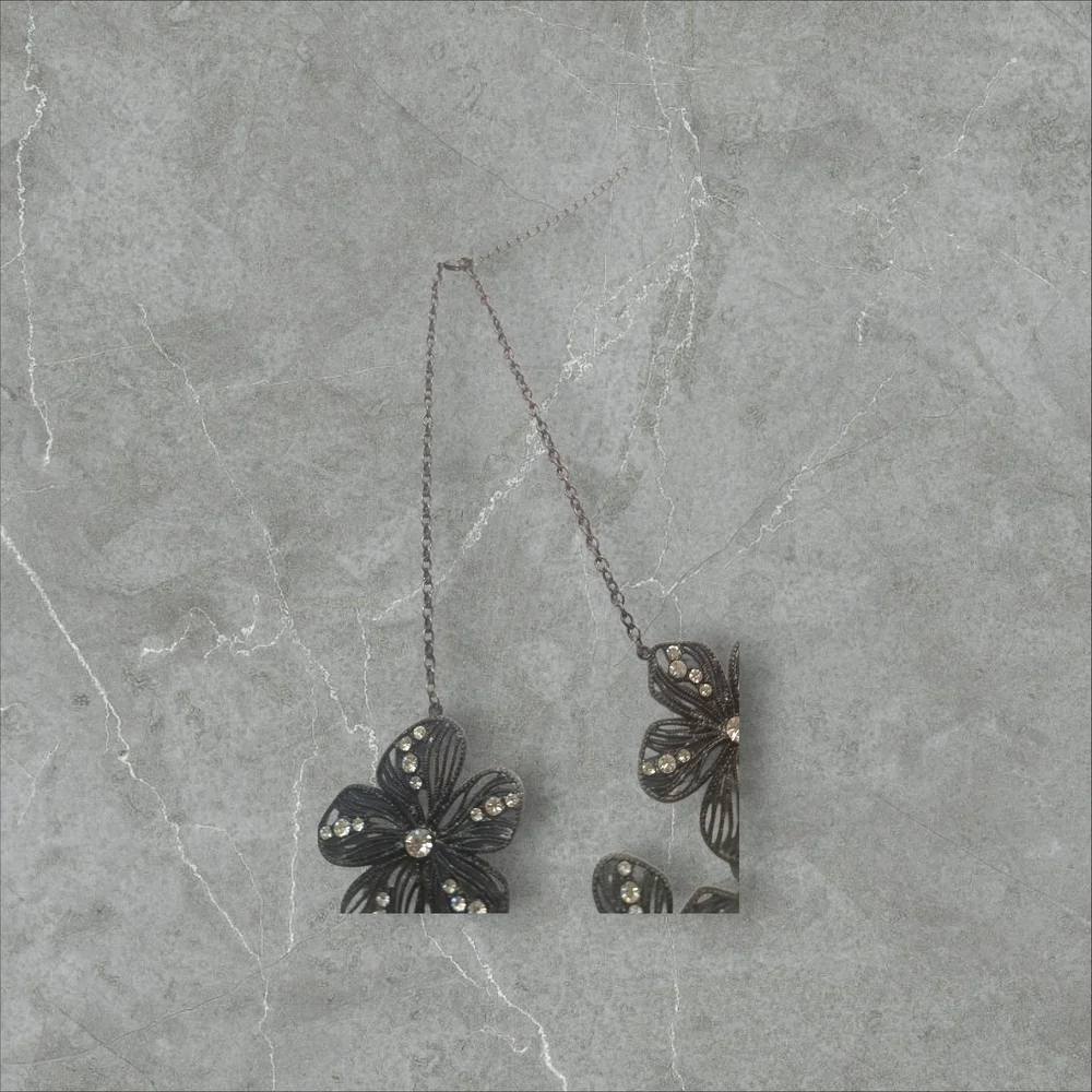 Black and Gold Floral CZ Statement Necklace Intricate Design
